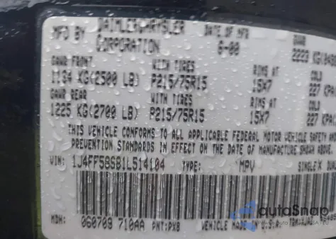 2001 Jeep Cherokee Limited/Sport из США, поврежденный, VIN 1J4FF58S81L514104